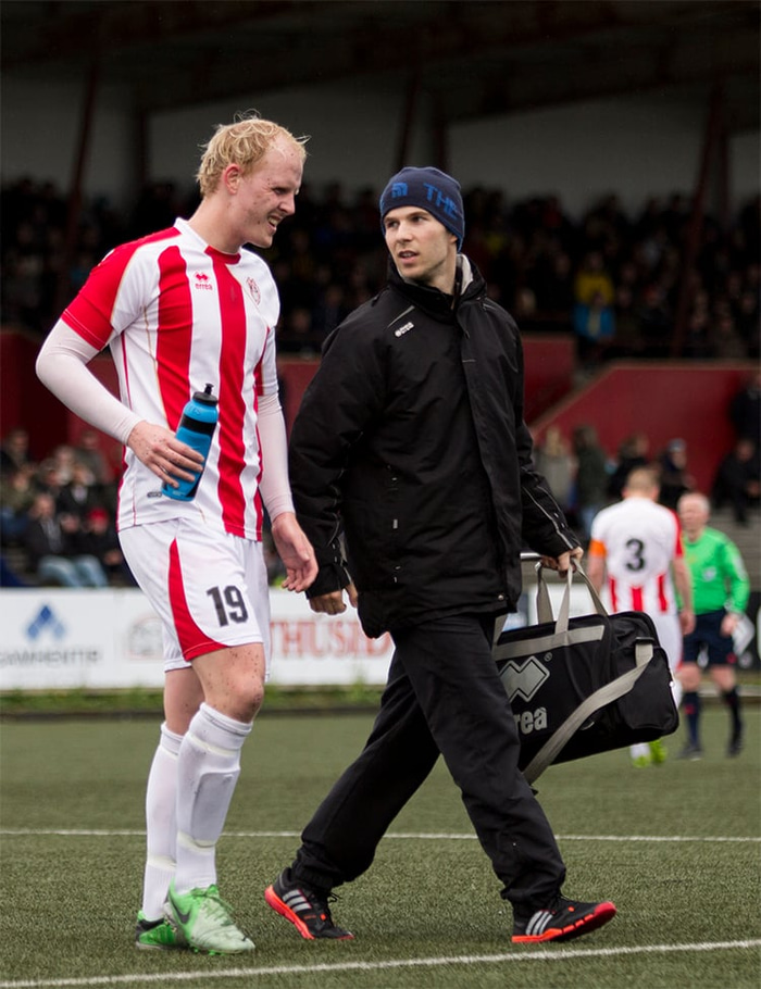 Karl Brynjar Björnsson var hetja Þróttar.
