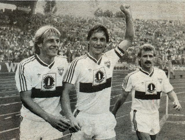 Jürgen Klinsmann, Ásgeir Sigurvinsson og Fritz Walter á góðri stundu.