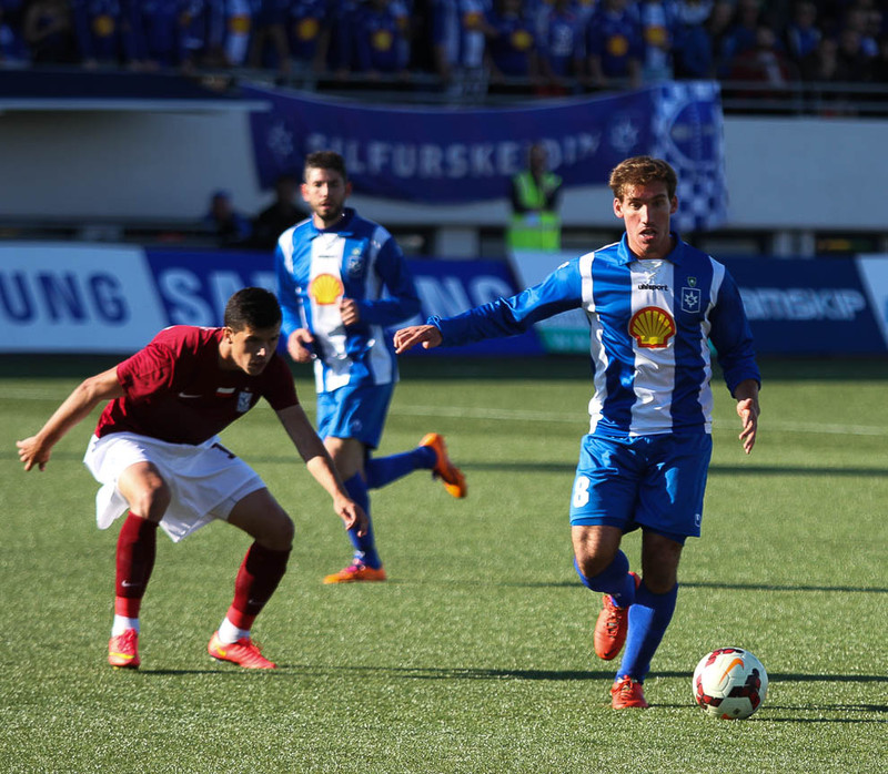 Pablo Punyed í leiknum gegn Lech Poznan í Garðabæ 2014.