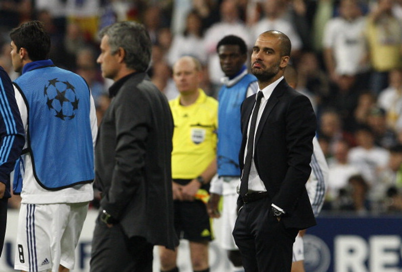 Guardiola og Mourinho hér hliðarlínunni
