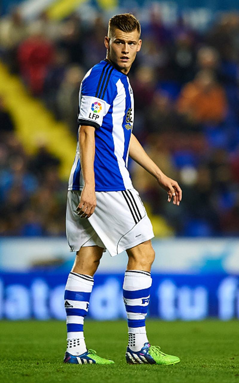 Alfreð í leik með Real Sociedad.