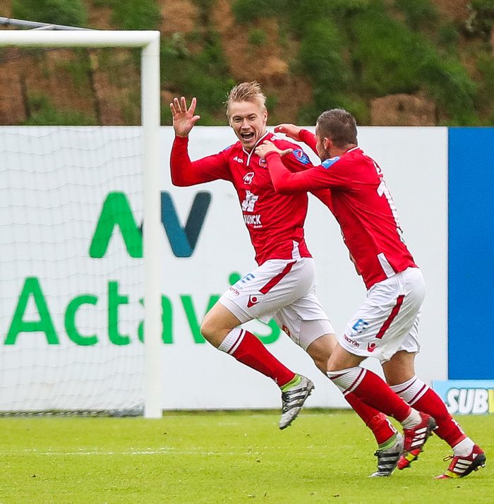 Patrick Pedersen og Guðjón Pétur Lýðsson verða í stuði saman gegn Grindavík samkvæmt spá Kristófers.