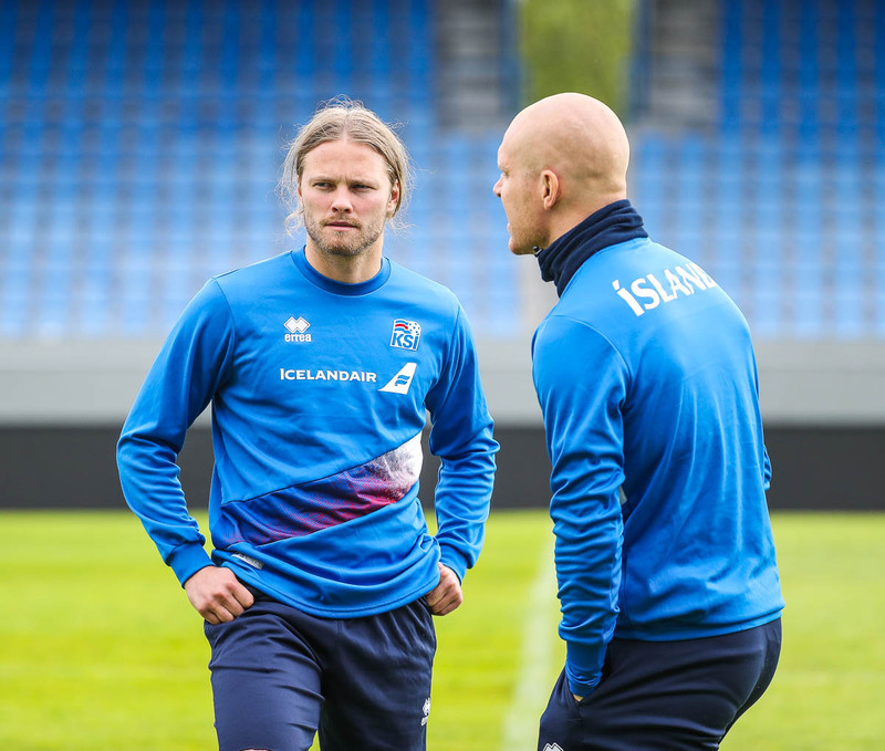 Birkir Bjarnason á æfingunni í dag.