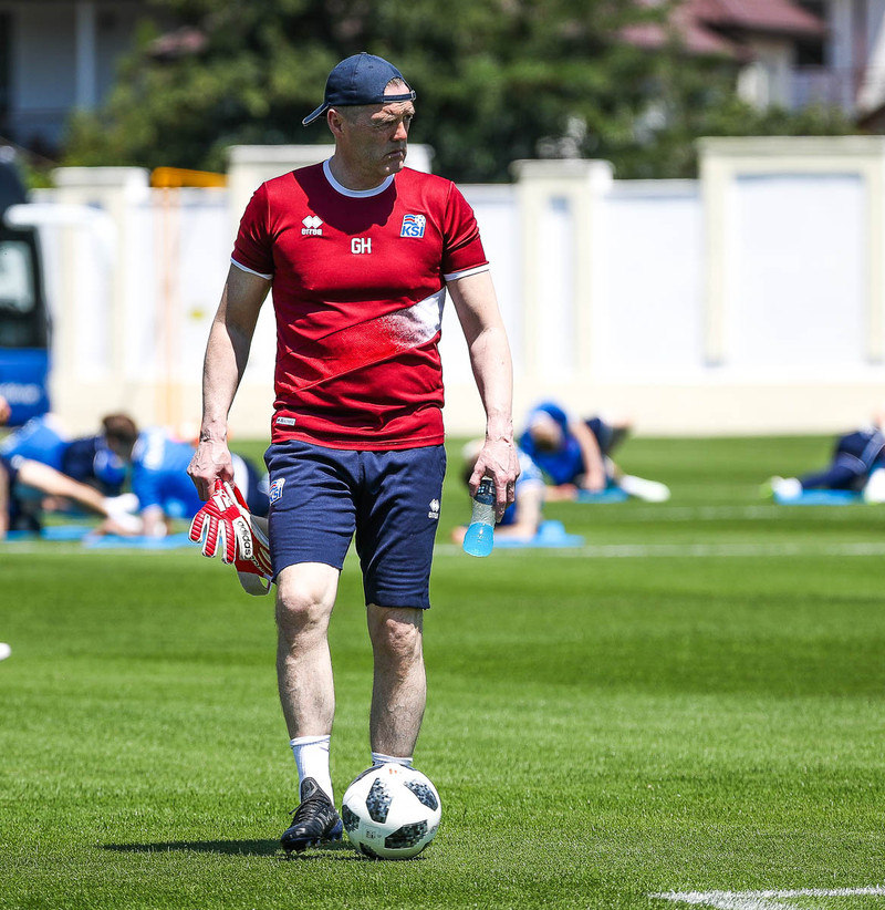 Guðmundur Hreiðarsson á æfingunni í dag.