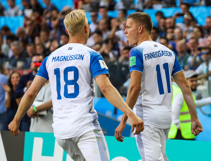 Alfreð gerði fyrsta mark Íslands á HM 2018.