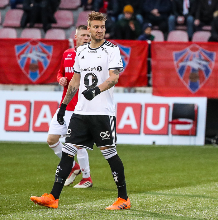 Bendtner í leik gegn Val í Evrópukeppni 2018.