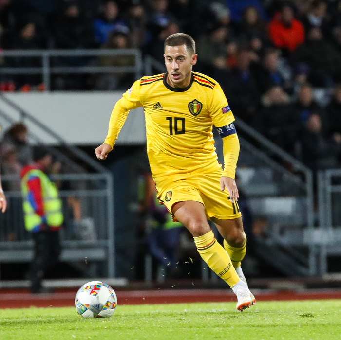 Eden Hazard skoraði tvö mörk fyrir Belgíu