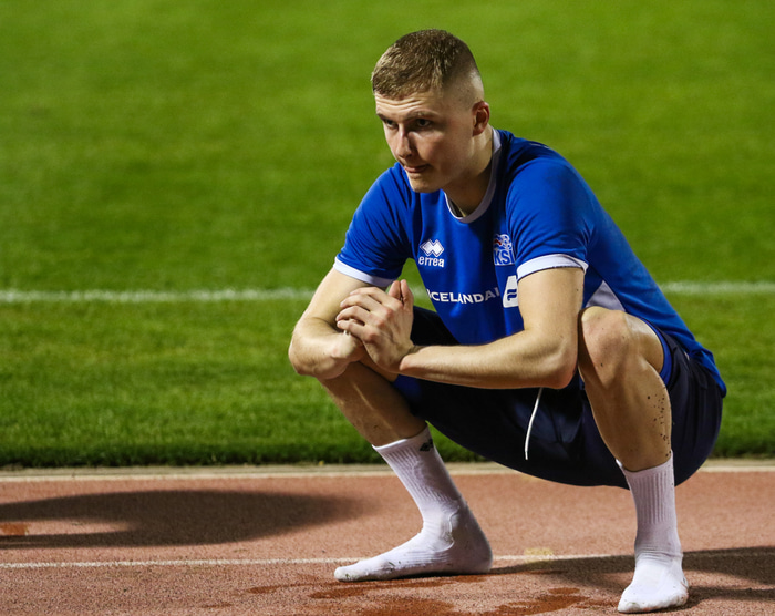 Davíð Kristján Ólafsson á æfingu í Katar í gær.
