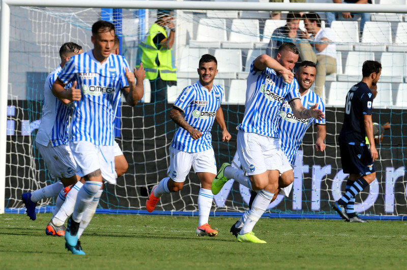 Leikmenn SPAL fagna vel og innilega gegn Lazio