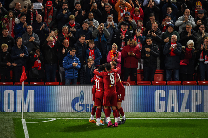 Liverpool fagnar marki gegn Salzburg.