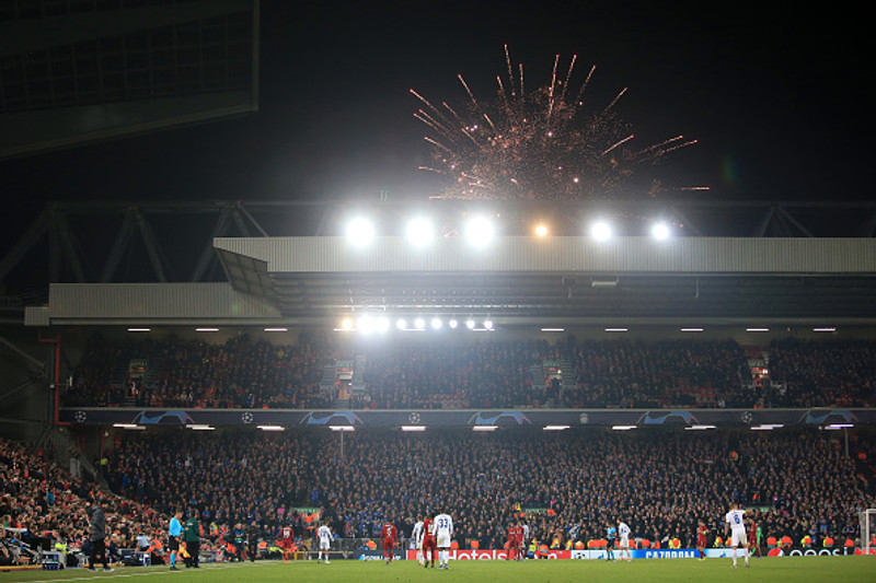 Frá Anfield. Þar mætast Liverpool og Everton í kvöld.