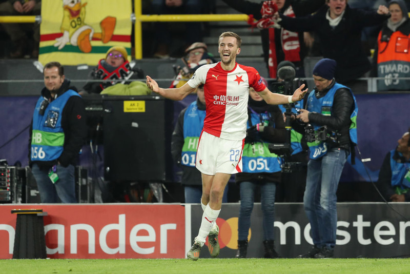 Úr leik Slavia gegn Dortmund í desember.