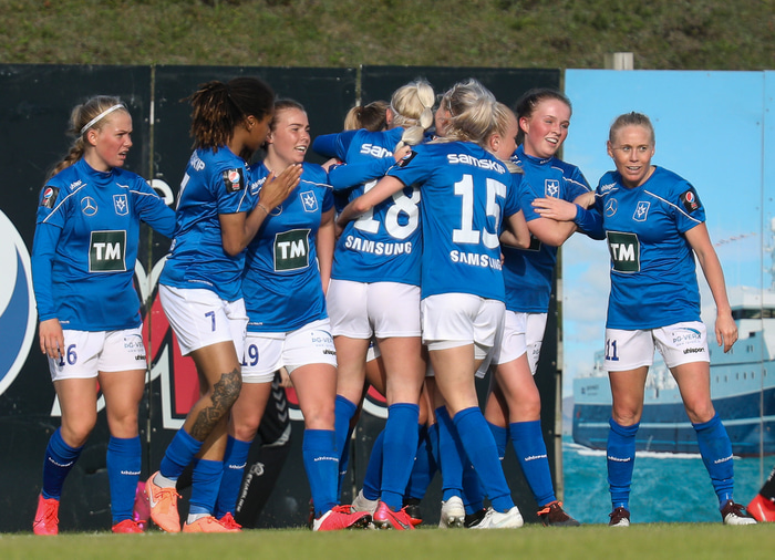 Stjarnan fagnar marki í sumar.