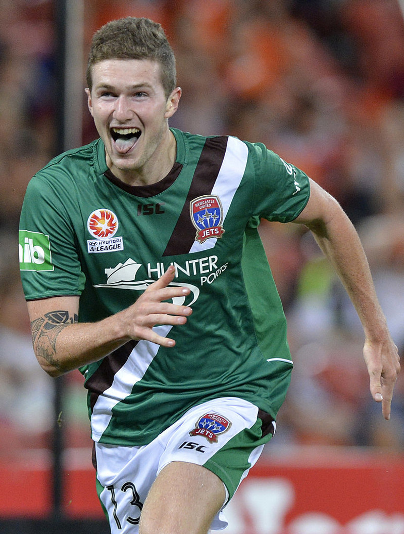 Gibbs fagnar marki fyrir Newcastle Jets 2013.