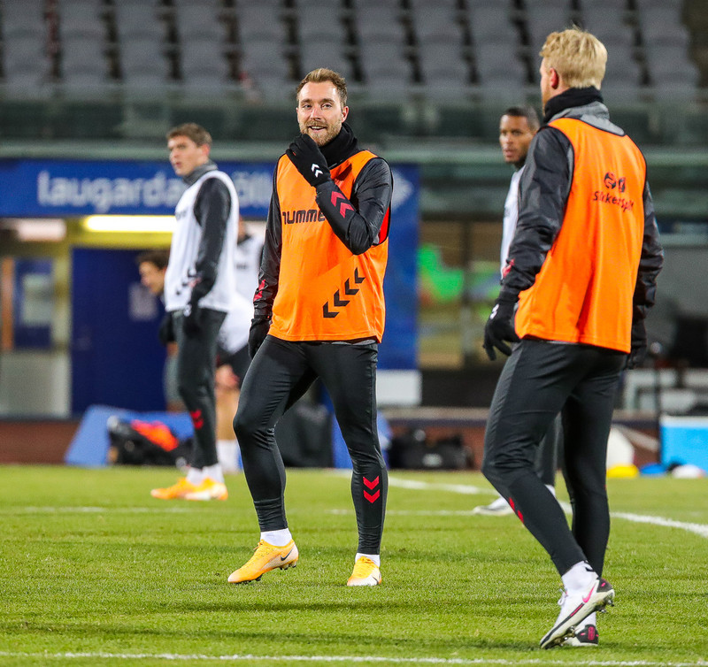 Christian Eriksen á æfingu danska landsliðsins í gær.