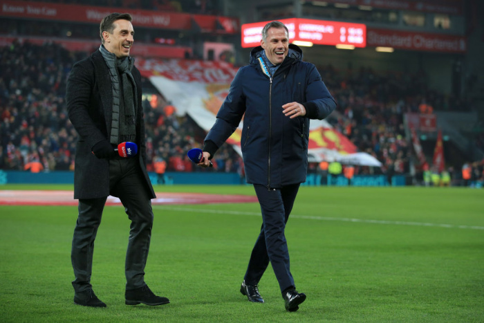 Carragher og Gary Neville á Anfield.