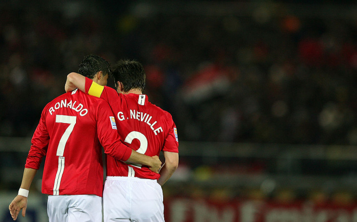 Ronaldo og Neville léku saman um tíma hjá Manchester United.