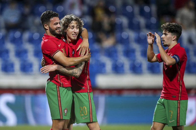 Goncalo Ramos ásamt Fabio Silva og Vitinha í ógnarsterku U21 landsliði Portúgala.