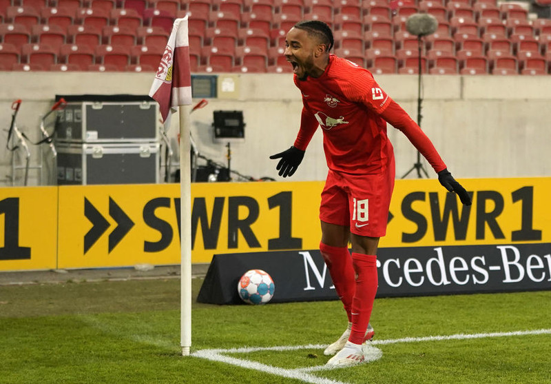 Christopher Nkunku skoraði og átti þátt í fyrra mark Leipzig