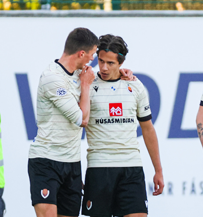 Danijel Djuric fær orð í eyra frá samherja sínum í kvöld.
