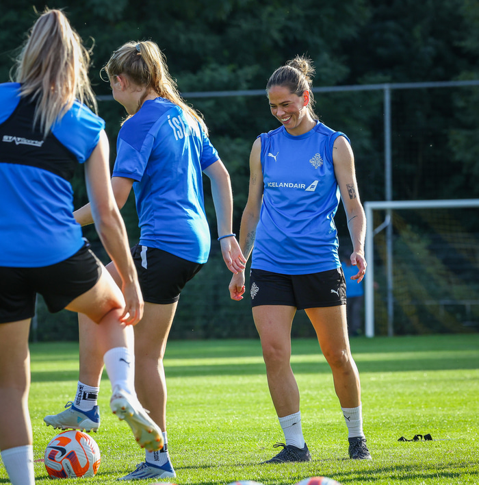 Sara Björk Gunnarsdóttir á æfingu í gær.