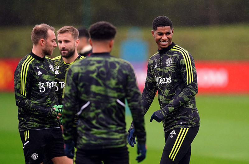 Marcus Rashford á æfingunni í morgun.