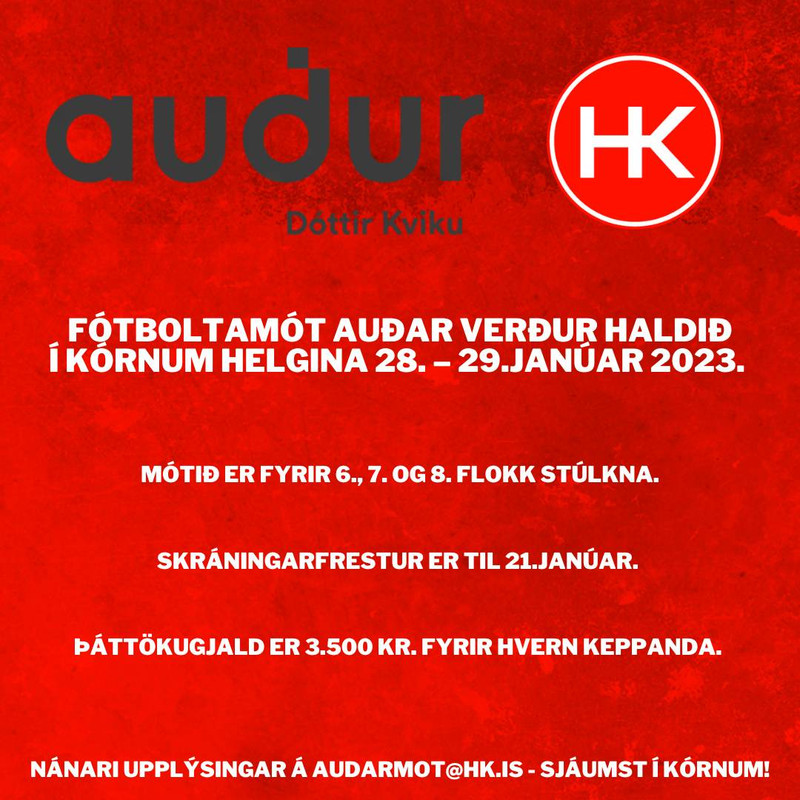 HK heldur fótboltamót Auðar í janúar