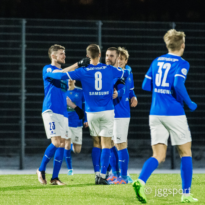 Stjarnan fagnar marki á undirbúningstímabilinu.