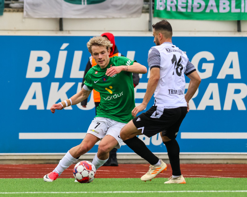 Höskuldur Gunnlaugsson í leik gegn Struga í forkeppni Sambandsdeildarinnar
