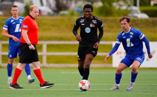 Dani Ndi í leik í 2. deildinni síðasta sumar.