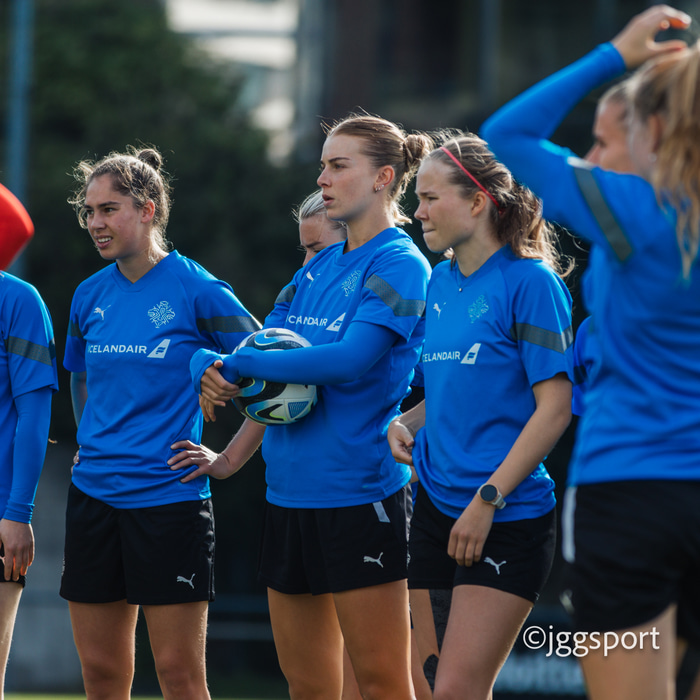 Frá æfingu í Düsseldorf í dag.