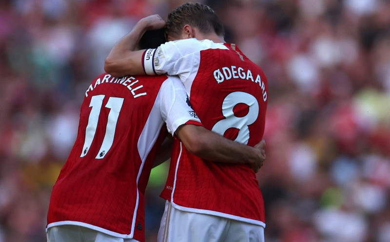 Arsenal lagði Man City að velli í toppslagnum í gær.