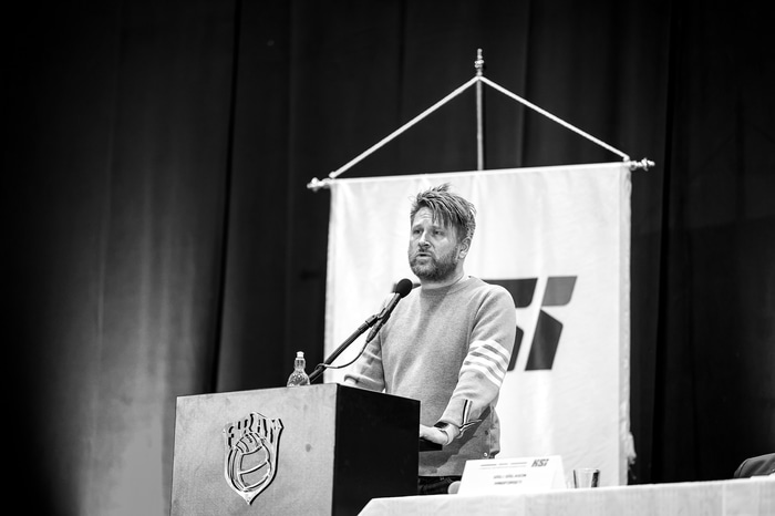 Þorkell Máni heldur sína ræðu.