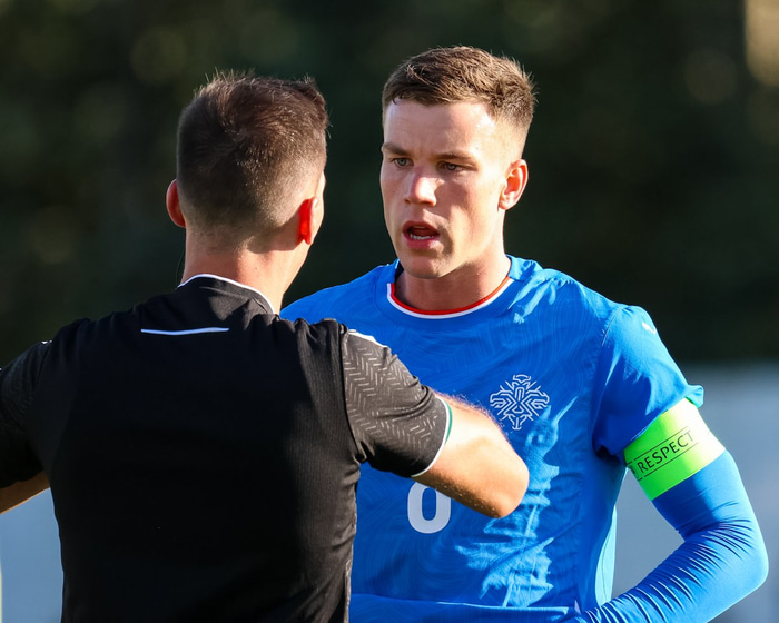 Andri Fannar, fyrirliði U21 landsliðsins, í leiknum gegn Wales í dag.