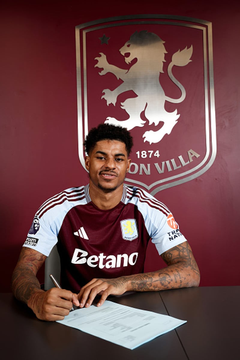 Marcus Rashford var lánaður frá Manchester United til Aston Villa.