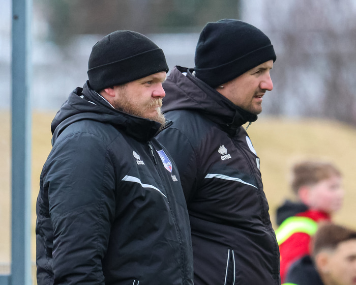 Óli Hrannar og Nemanja Pjevic, þjálfarar Leiknis.