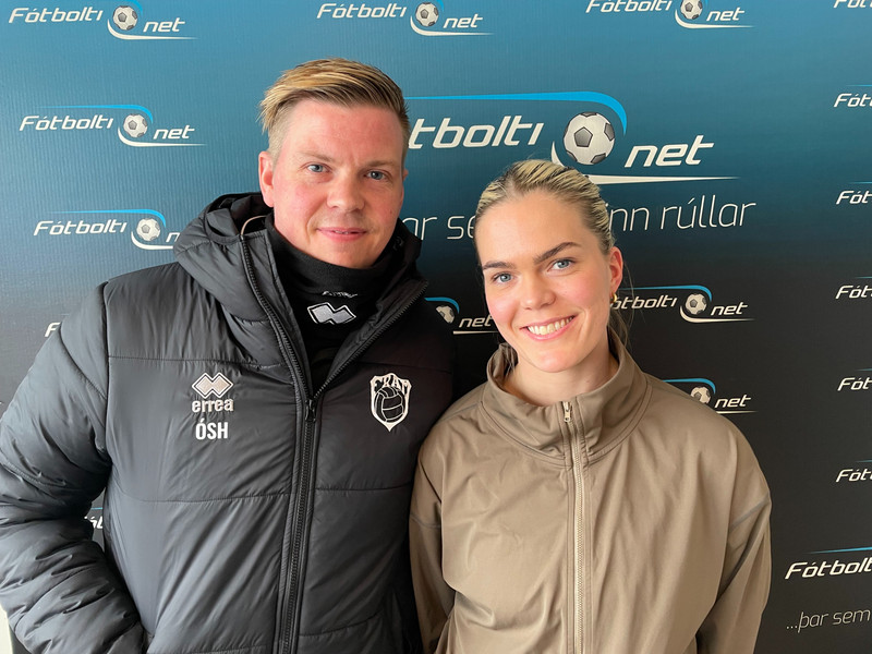 Óskar Smári Haraldsson, þjálfari Fram, og Alda Ólafsdóttir, leikmaður liðsins.