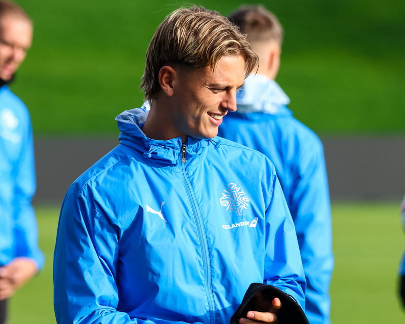 Albert Guðmundsson á landsliðsæfingu í dag.