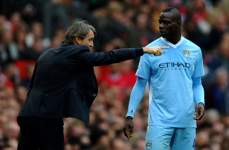 Mancini og Balotelli unnu saman hjá Manchester City á sínum tíma.