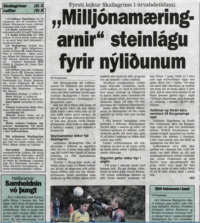 Grein úr DV eftir sigur Skallagríms á Leiftri í fyrsta leik sínum á meðal þeirra bestu.